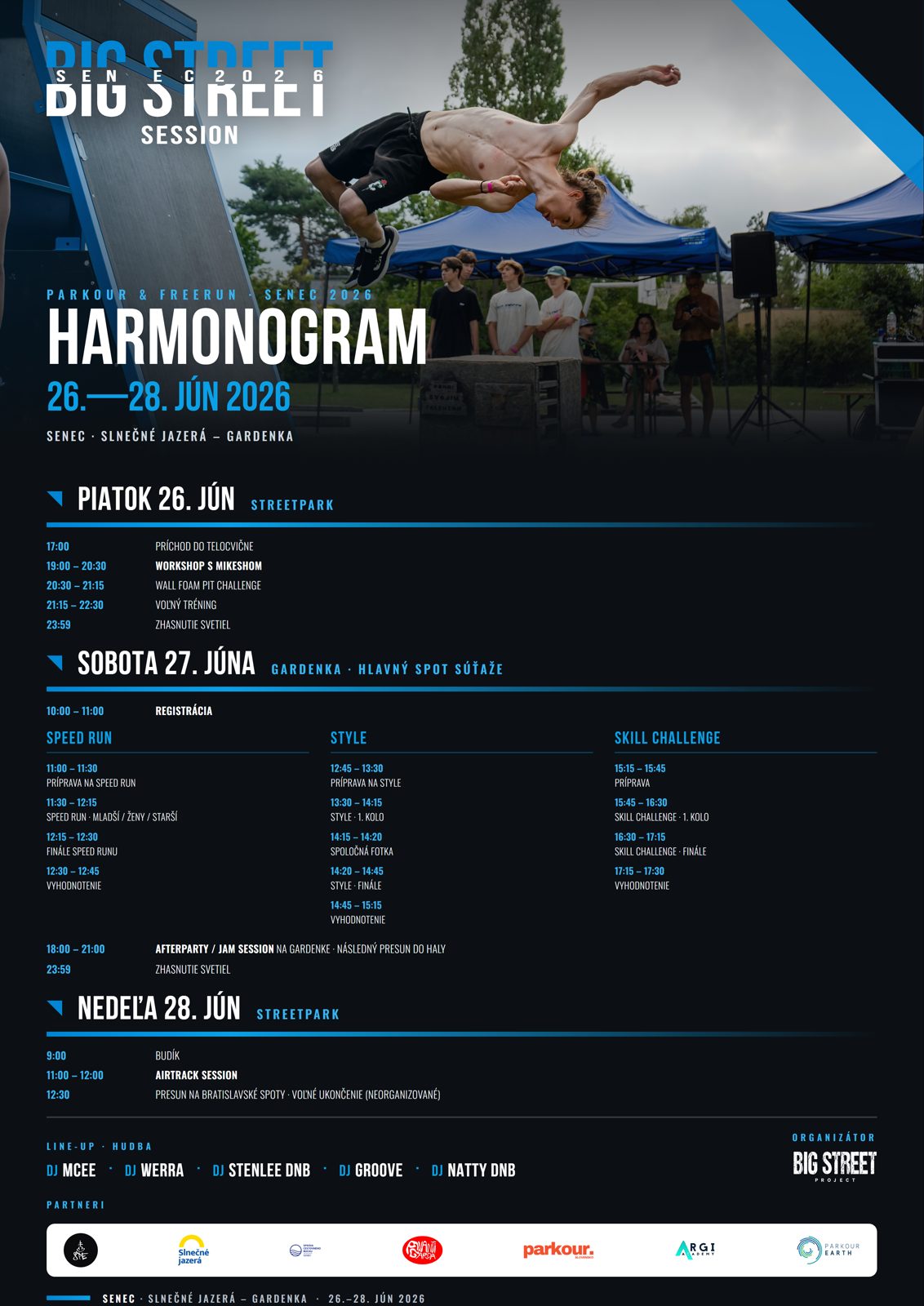 A3 harmonogram Big Street Session 2026 s partnerskou lištou a DJ line-upom